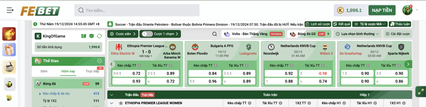 Sảnh K Sports Cập Nhật Liên Tục Các Loại Kèo Cược