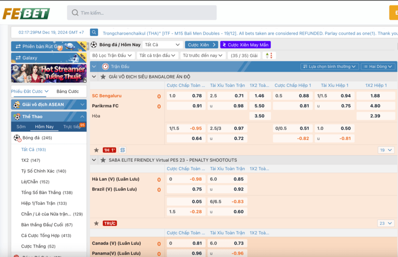 Giao diện sảnh IBC Sports Febet