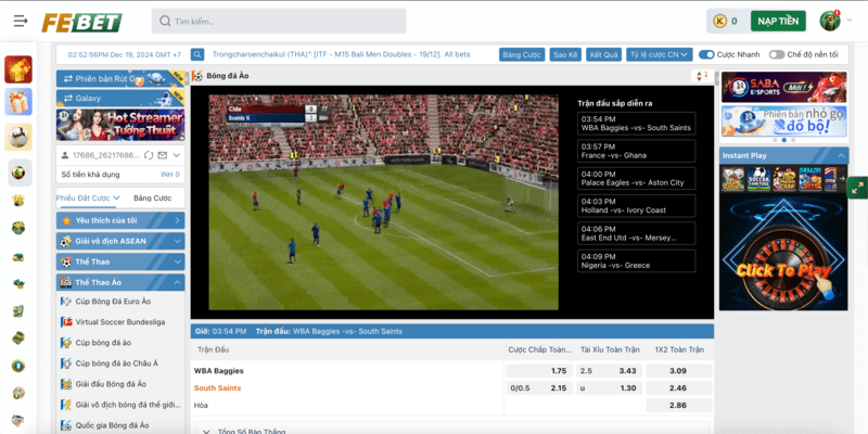 Xem và bet kèo trực tiếp trậnd dấu thể thao ảo tại sảnh SABA VIRTUAL FEBET