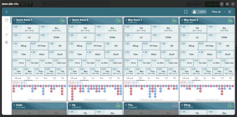 Giao diện Keno FEBET phù hợp dân cược Châu Á