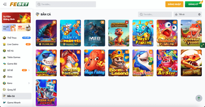 Sảnh bắn cá FEBET có đa dạng game đổi thưởng