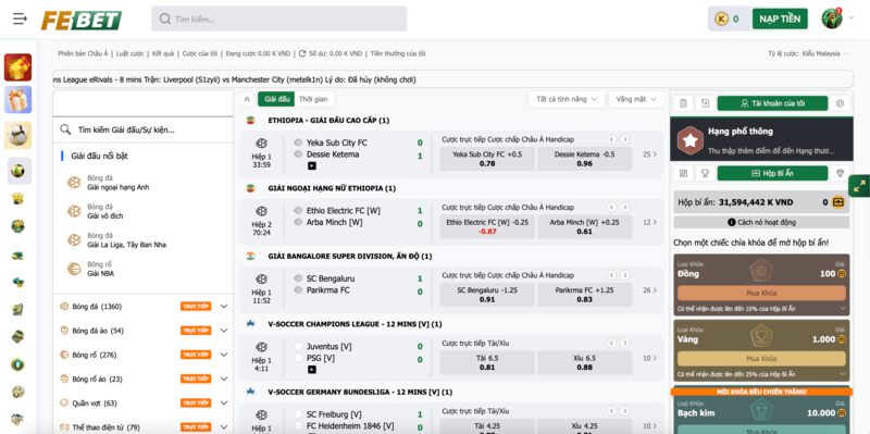 Sảnh BTI Sports Febet có tỷ lệ cược cạnh tranh và hấp dẫn