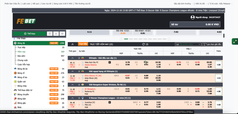 Tính năng bet kèo trực tiếp các trận đấu thể thao