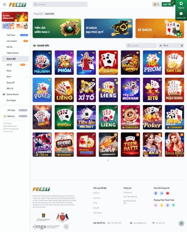 Sảnh game bài FEBET