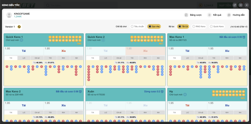 Sảnh Keno FEBET có nhiều chế độ chơi 