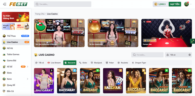 Sảnh LiveStream Casino Febet cùng các em Dealer cực cháy