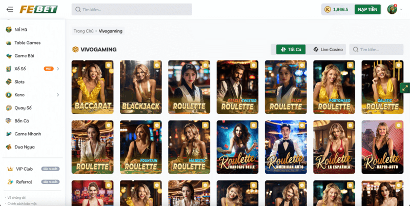 Sảnh Live Casino Vivo Gaming