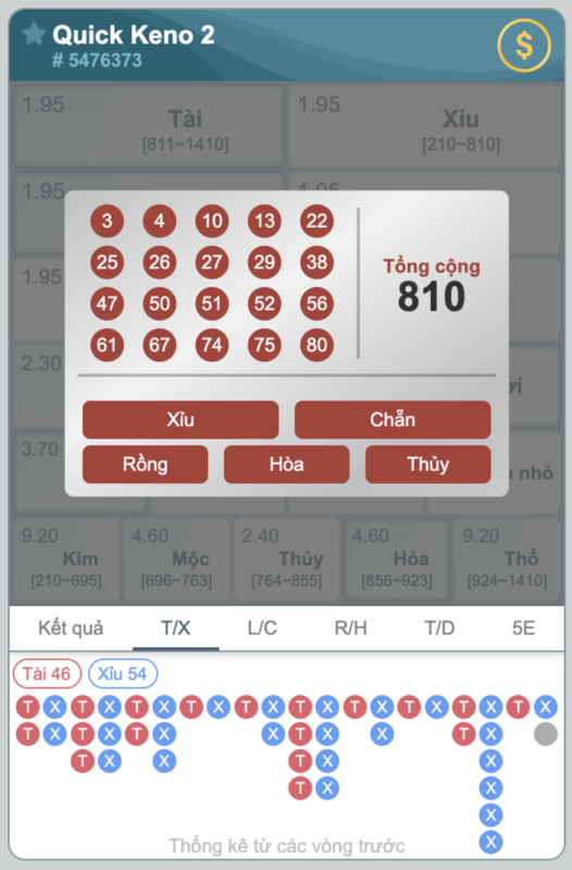 Cách tính cược Keno FEBET