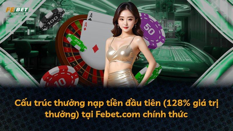 Cấu trúc thưởng nạp tiền đầu tiên (128% giá trị thưởng) tại Febet.com chính thức